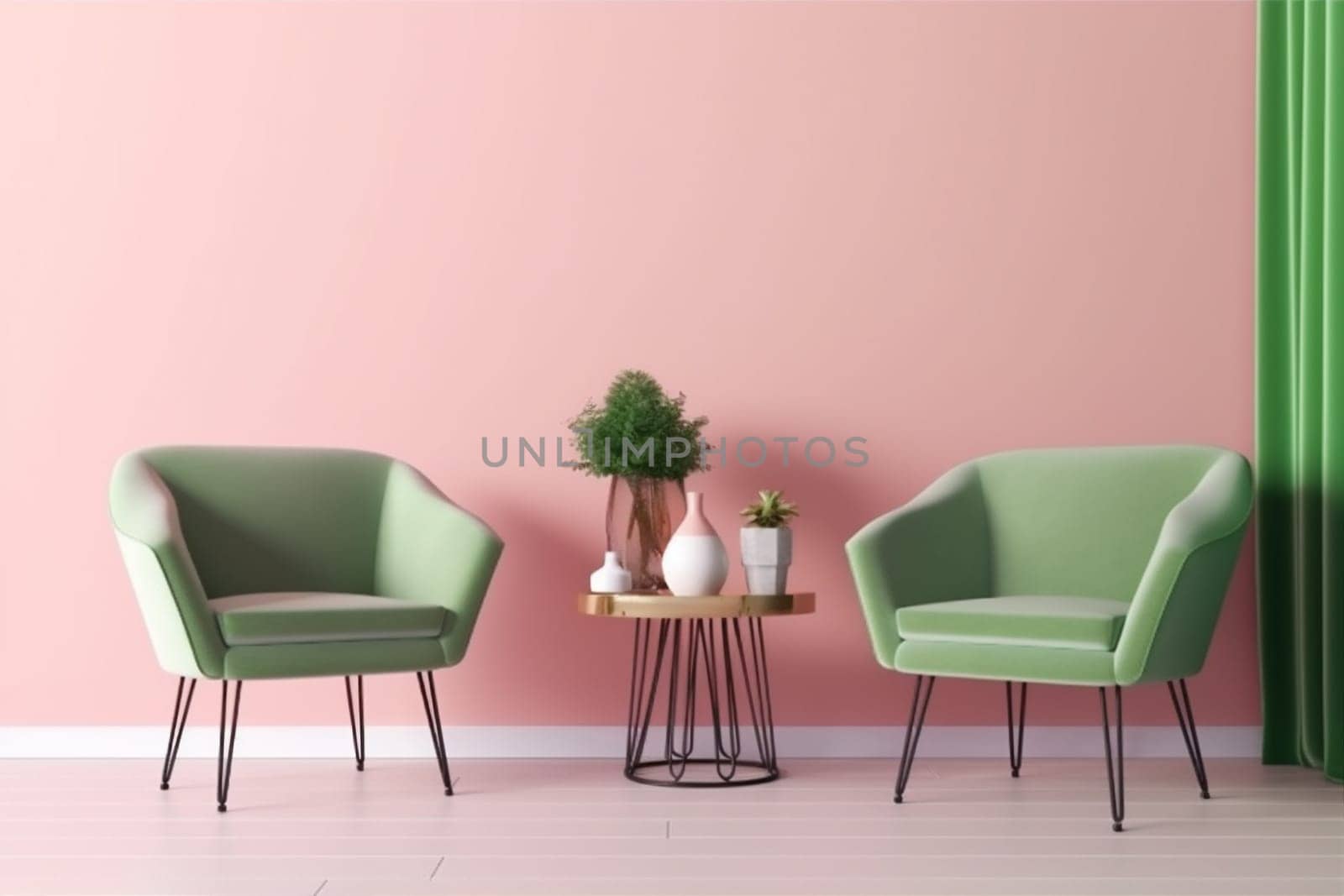 interior background pink couch wall cushion comfortable simple lounge style cosy three-dimensional. Generative AI. by SHOTPRIME