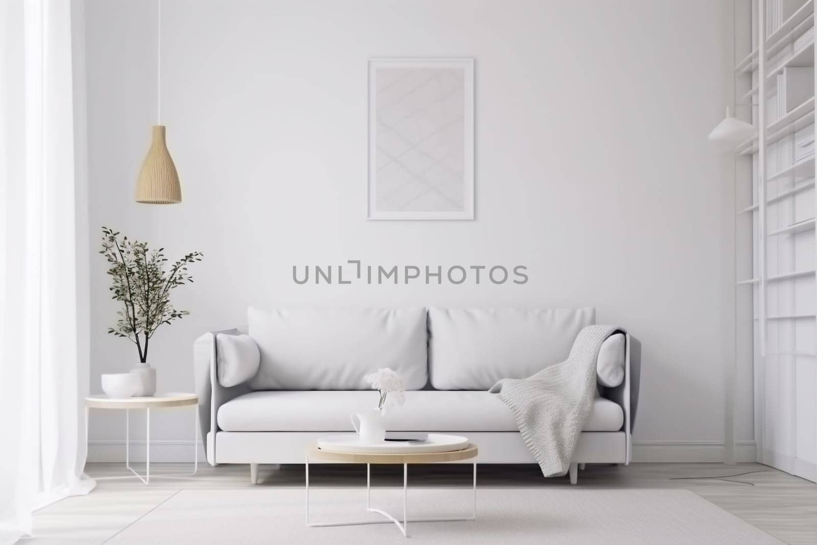 interior background sofa couch furniture loft living concrete modern floor design indoor render. Generative AI. by SHOTPRIME