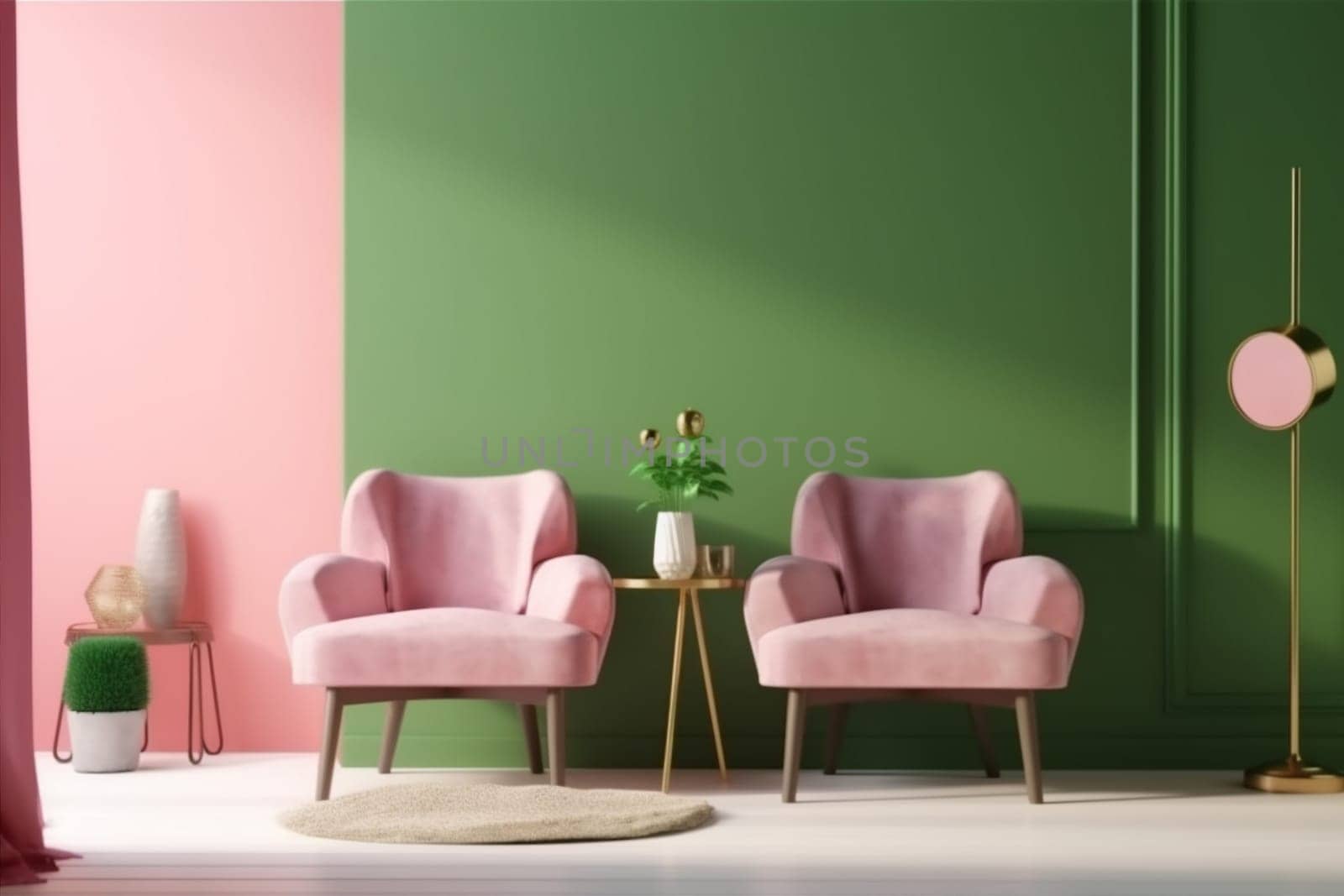 interior decoration furniture loft cosy contemporary living lamp lounge pink. Generative AI. by SHOTPRIME