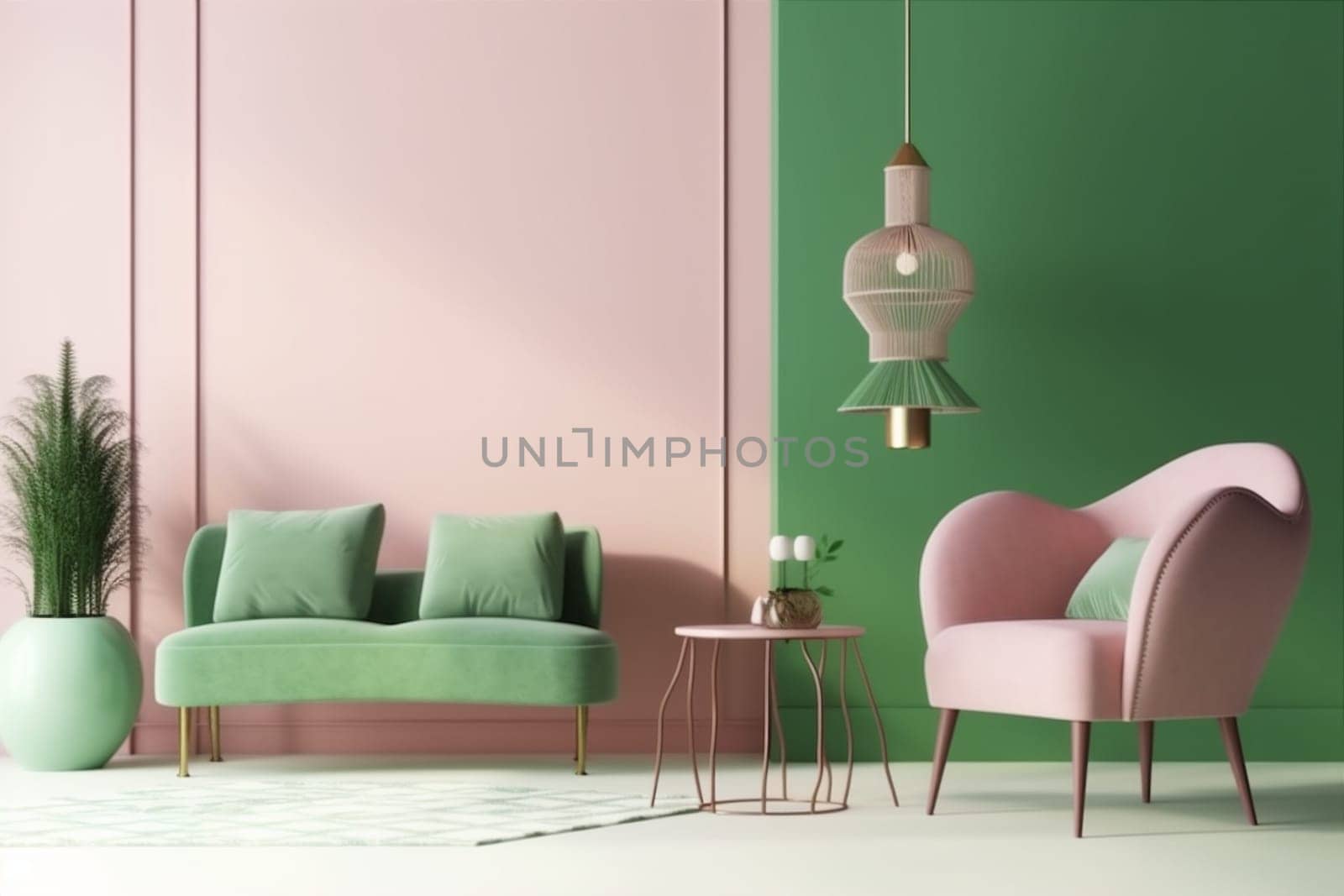 interior background wall cosy trendy house apartment loft lounge decor empty living lamp. Generative AI. by SHOTPRIME