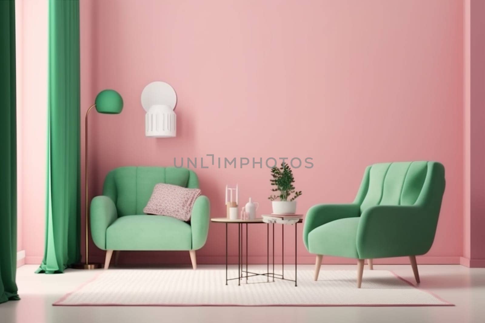 interior background lounge home luxury pink brick empty floor loft. Generative AI. by SHOTPRIME
