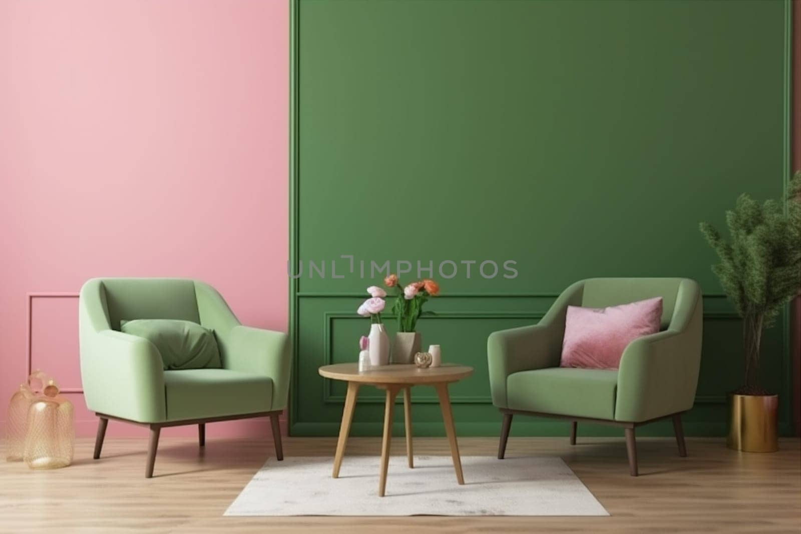 interior background wall empty carpet green light cushion room mock up lifestyle home luxury design decoration indoor simple space copy space sofa. Generative AI.