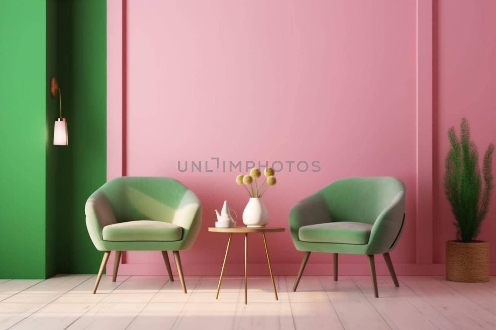 interior background empty apartment lifestyle room copy space floor home sofa comfortable green carpet design mock up style modern cushion. Generative AI.