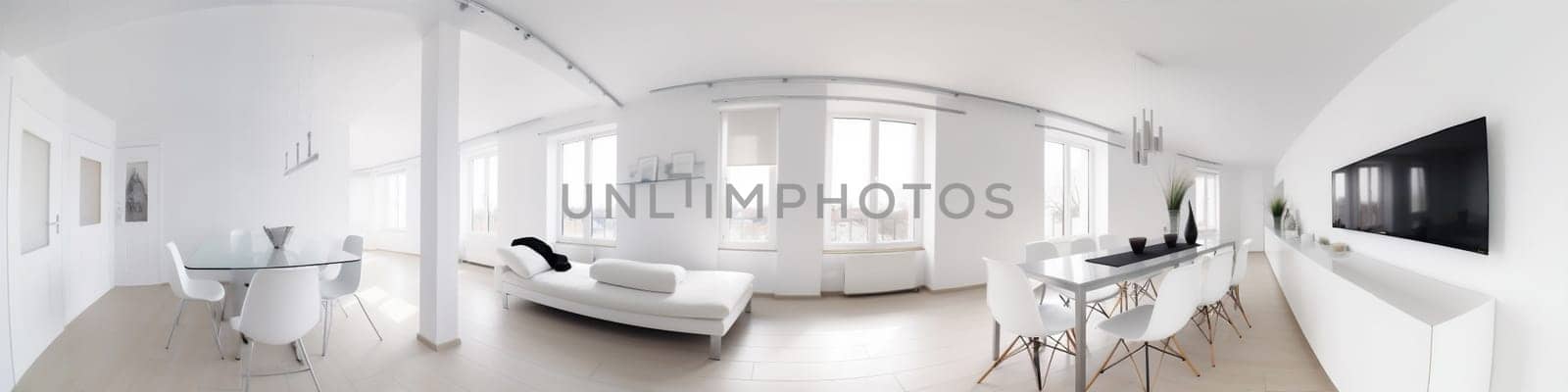 interior chrome wall room living seat flat apartment d 3d. Generative AI. by SHOTPRIME