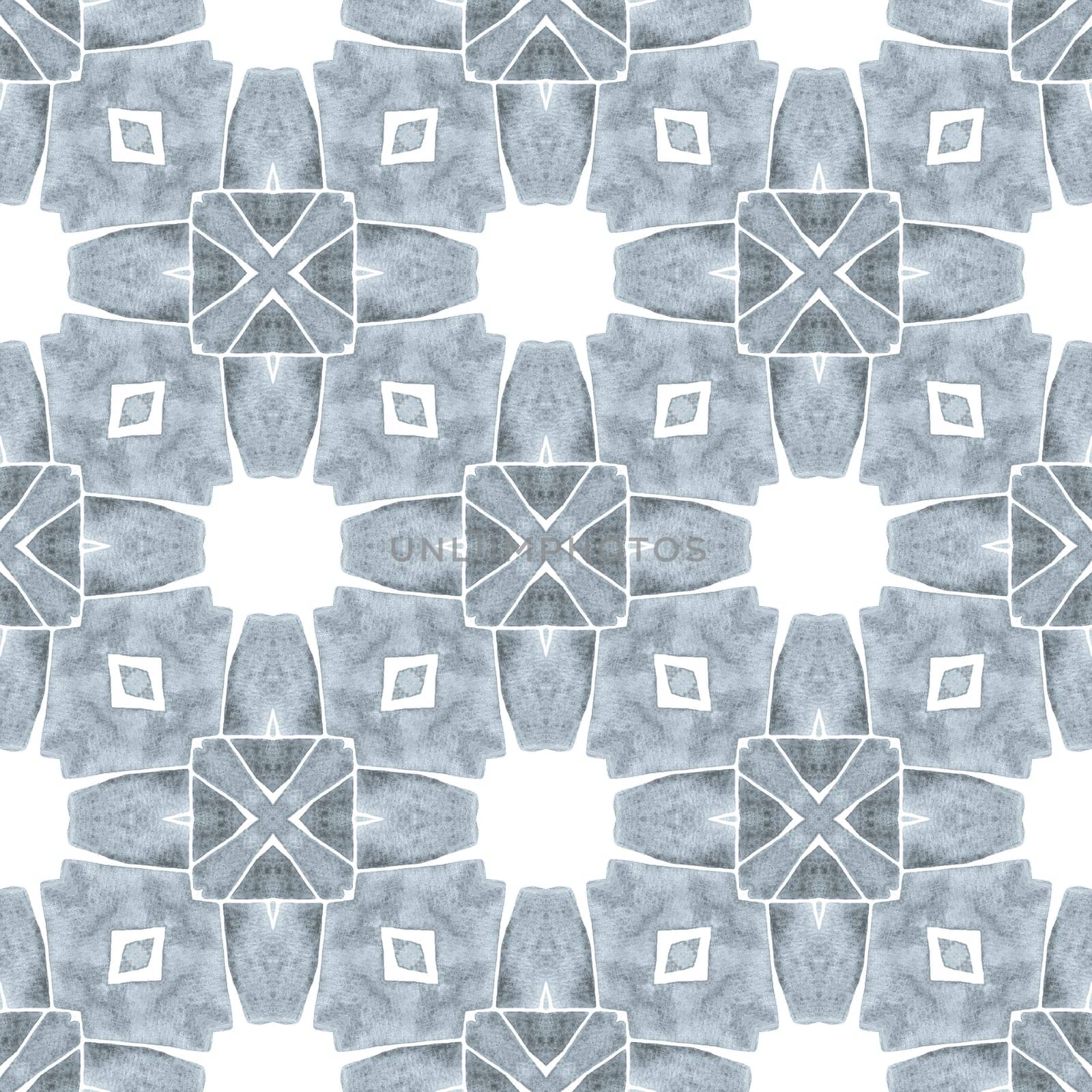 Tiled watercolor background. Black and white unequaled boho chic summer design. Textile ready favorable print, swimwear fabric, wallpaper, wrapping. Hand painted tiled watercolor border.