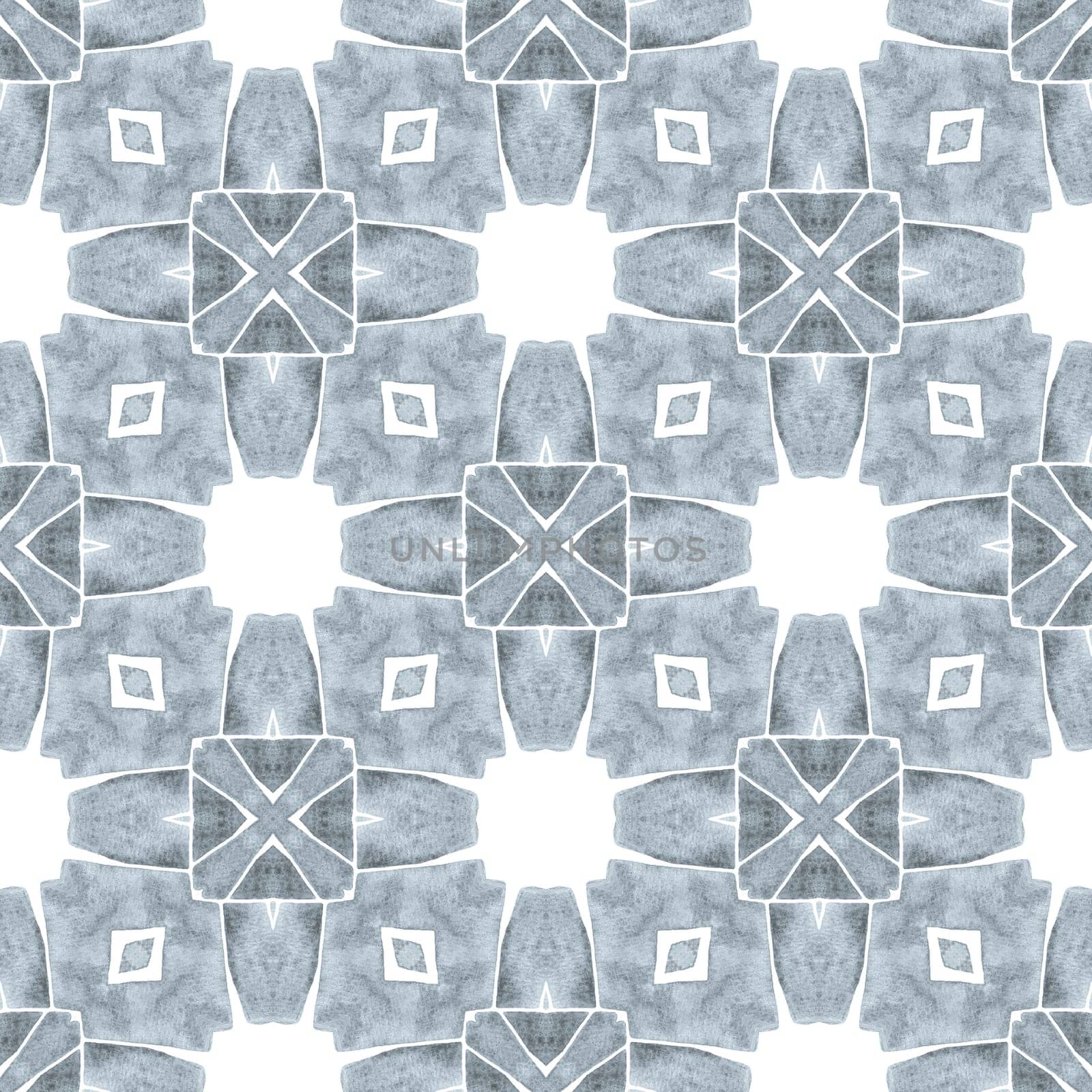 Tiled watercolor background. Black and white unequaled boho chic summer design. Textile ready favorable print, swimwear fabric, wallpaper, wrapping. Hand painted tiled watercolor border.