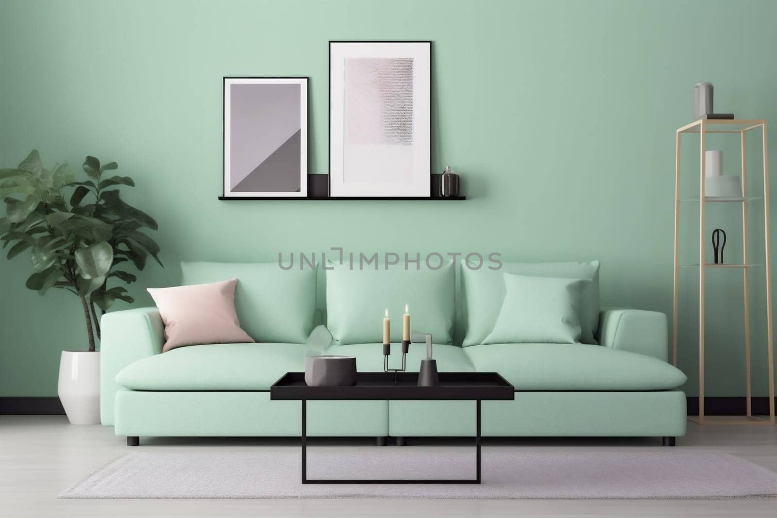 interior background white design comfortable lifestyle living room decor space couch copy space lounge room home stylish empty luxury. Generative AI.