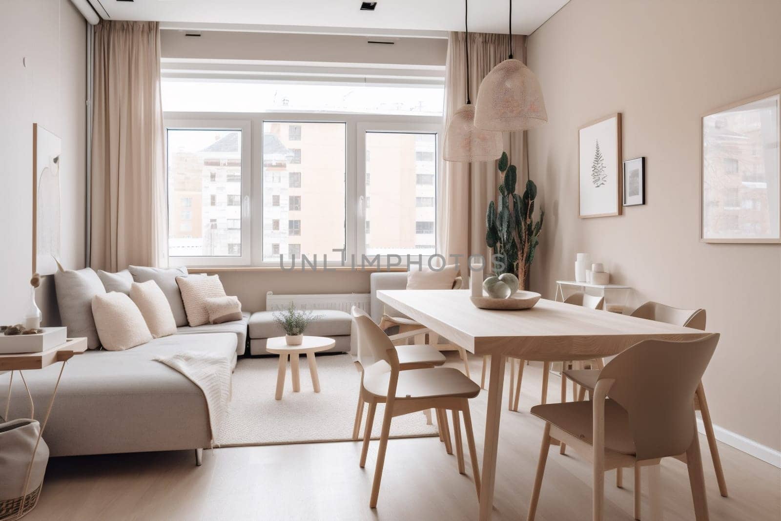 interior background design apartment light carpet modern house empty table lifestyle generative ai living room white beige living architecture chair decoration room. Generative AI.