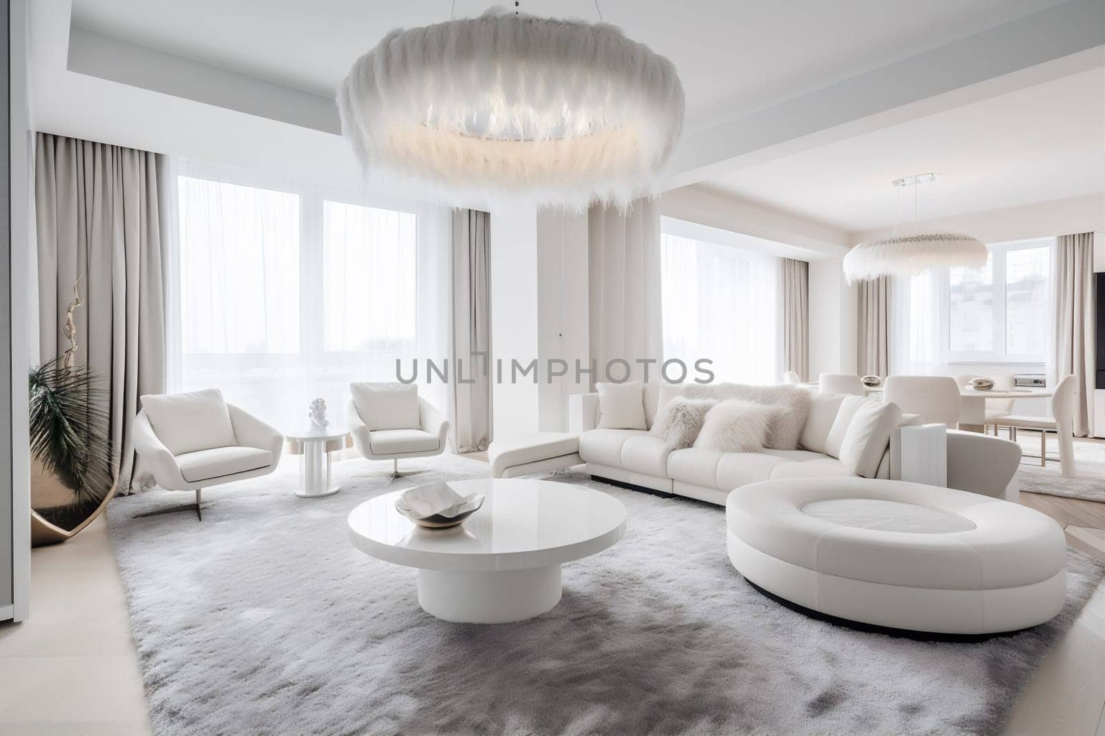 interior home generative ai new window indoor architecture furnished modern sofa house style luxury design pillow. Generative AI.