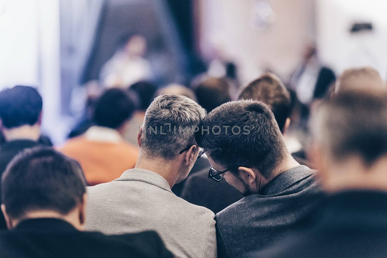 Round table discussion at business convention and Presentation. Audience at the conference hall. Business and entrepreneurship symposium by kasto