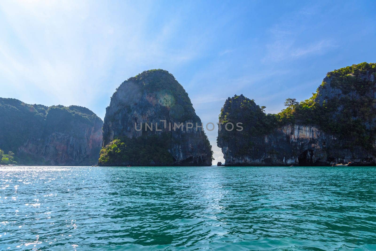 Huge cliff rocks in azure water, Railay beach, Ao Nang, Krabi, Thailand by Eagle2308