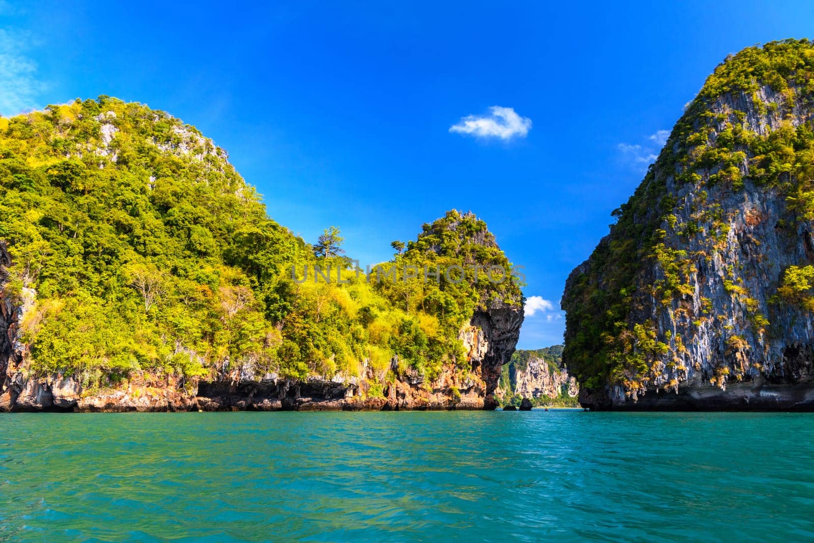 Huge cliff rocks in azure water, Ko Rang Nok, Ao Phra Nang Beach, Ao Nang, Krabi, Thailand by Eagle2308