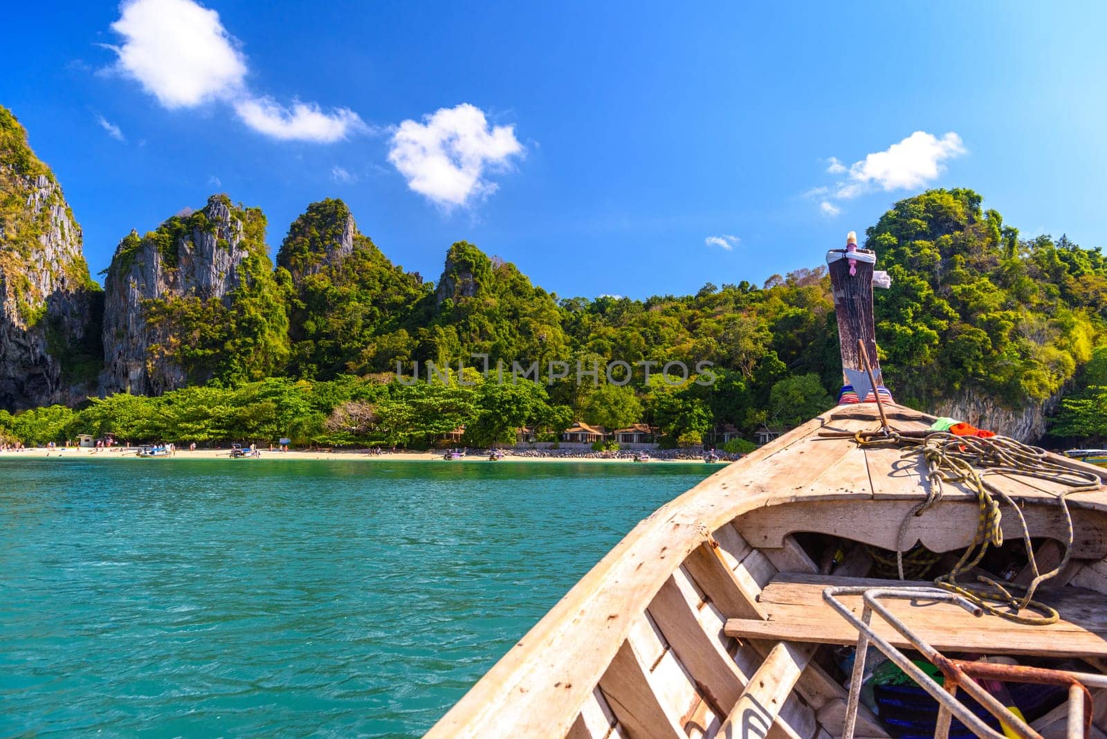 Boat bow in the sea near Ao Phra Nang Beach, Ao Nang, Krabi, Thailand.