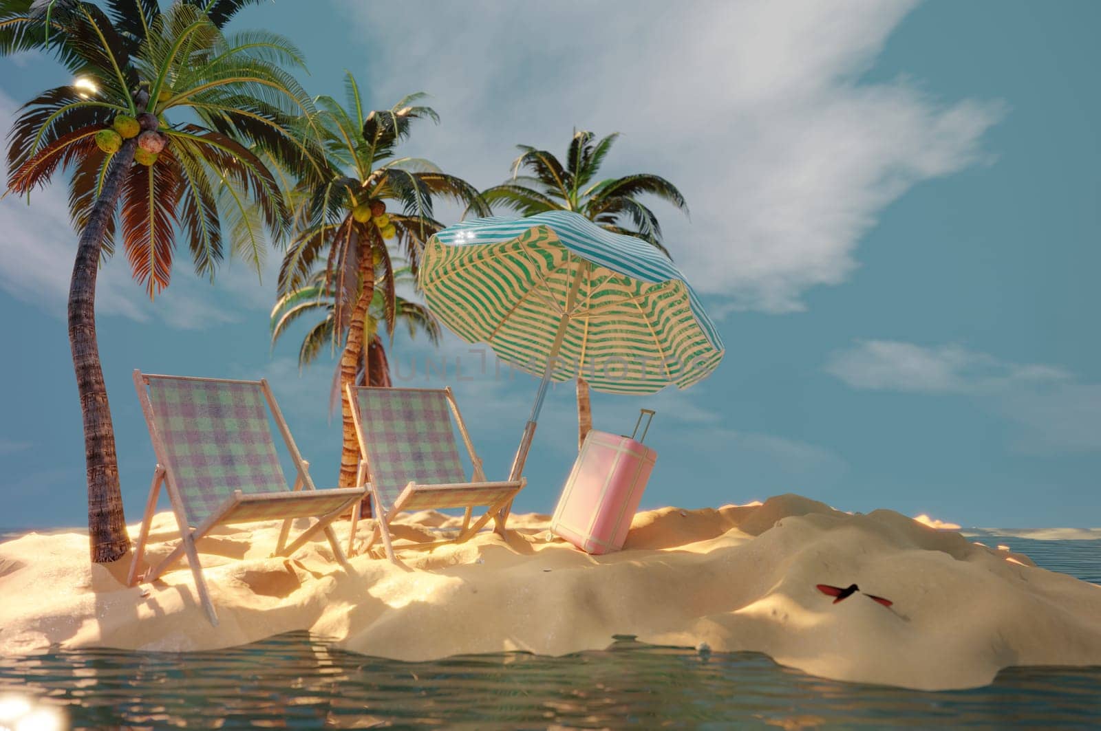 3d summer sale template. Composition of cute beach object  by Hepjam