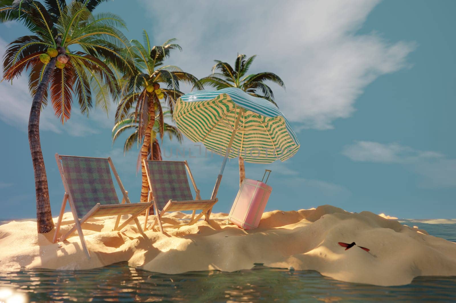 3d summer sale template. Composition of cute beach object  by Hepjam