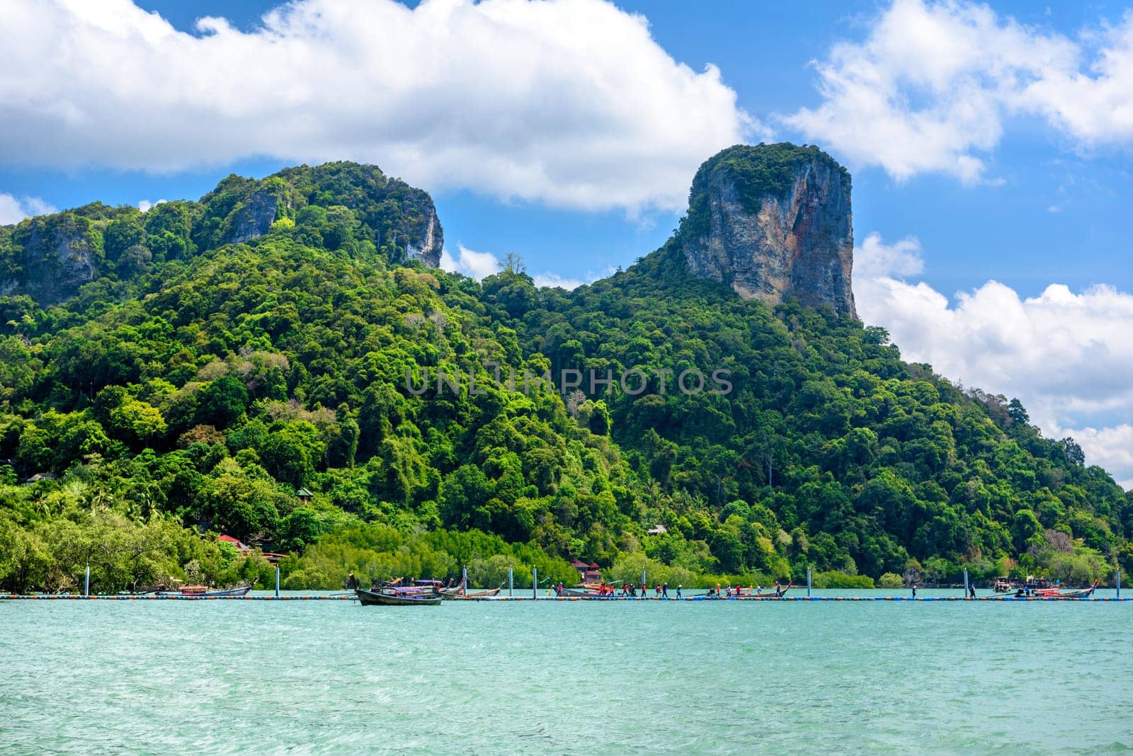 Rocks and cliffs covered with tropical trees, azure water on Ao Phra Nang Beach, Railay east Ao Nang, Krabi, Thailand by Eagle2308
