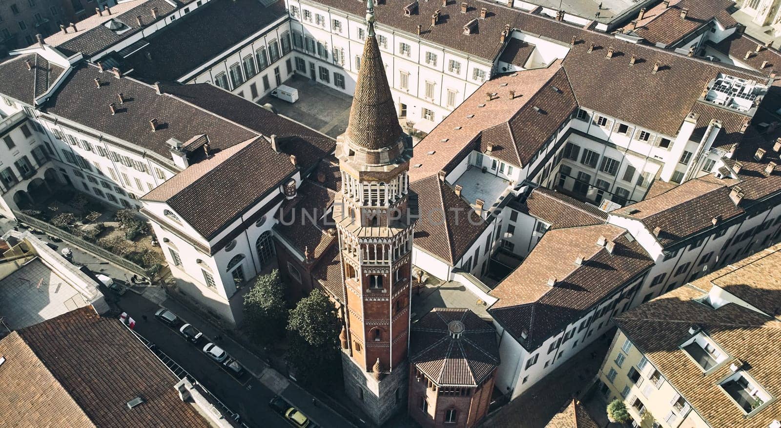 Aerial view of the Church of San Gottardo in Milan. High quality photo