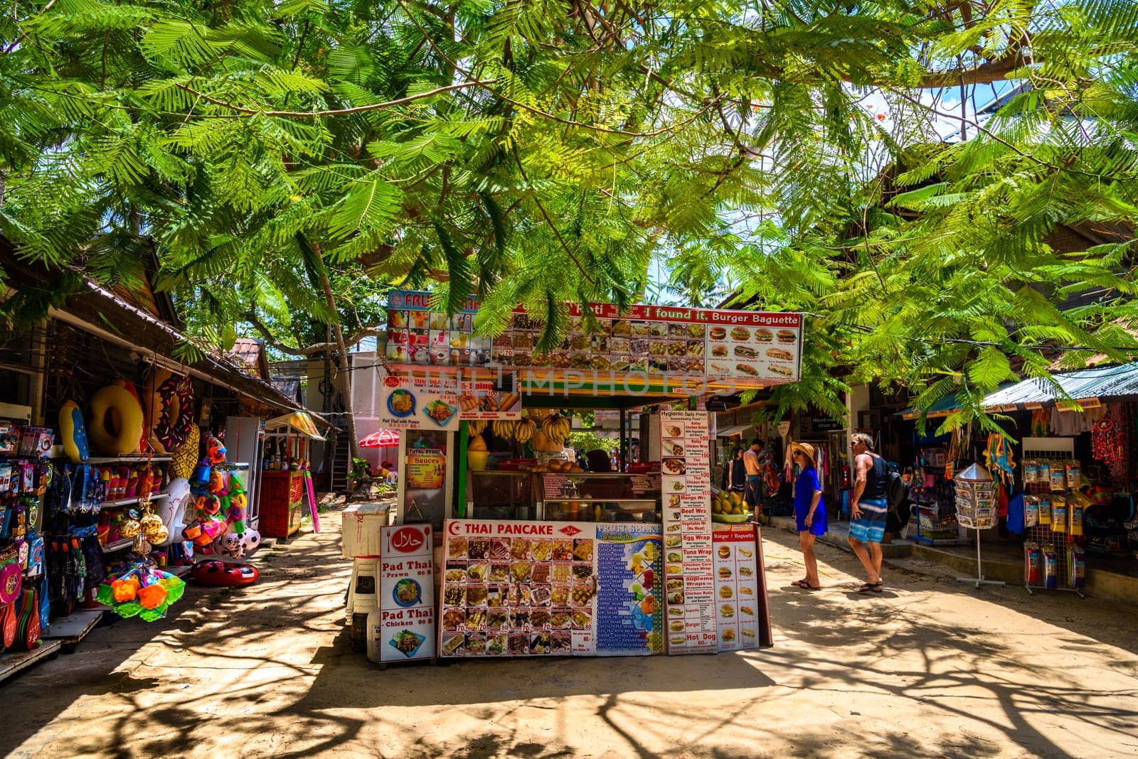 KRABI, THAILAND- MARCH 2018: Fruit stall in the village on Railay beach west, Ao Nang, Krabi, Thailand.