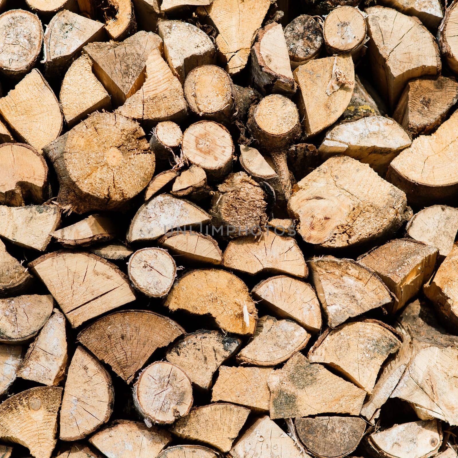 Woodpile of a birch firewood. Close-up, background. Texture. by Zelenin
