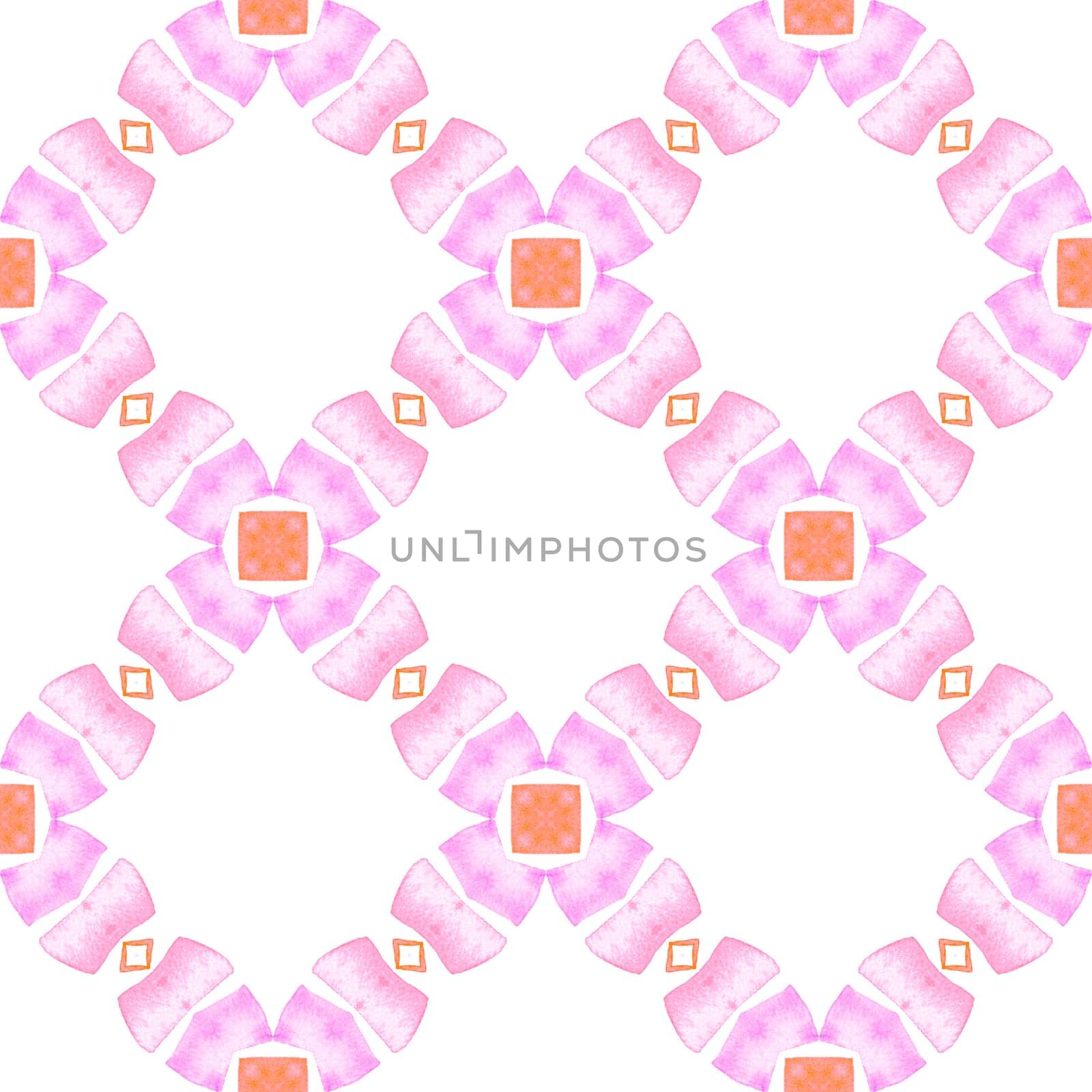 Hand painted tiled watercolor border. Orange comely boho chic summer design. Tiled watercolor background. Textile ready sublime print, swimwear fabric, wallpaper, wrapping.