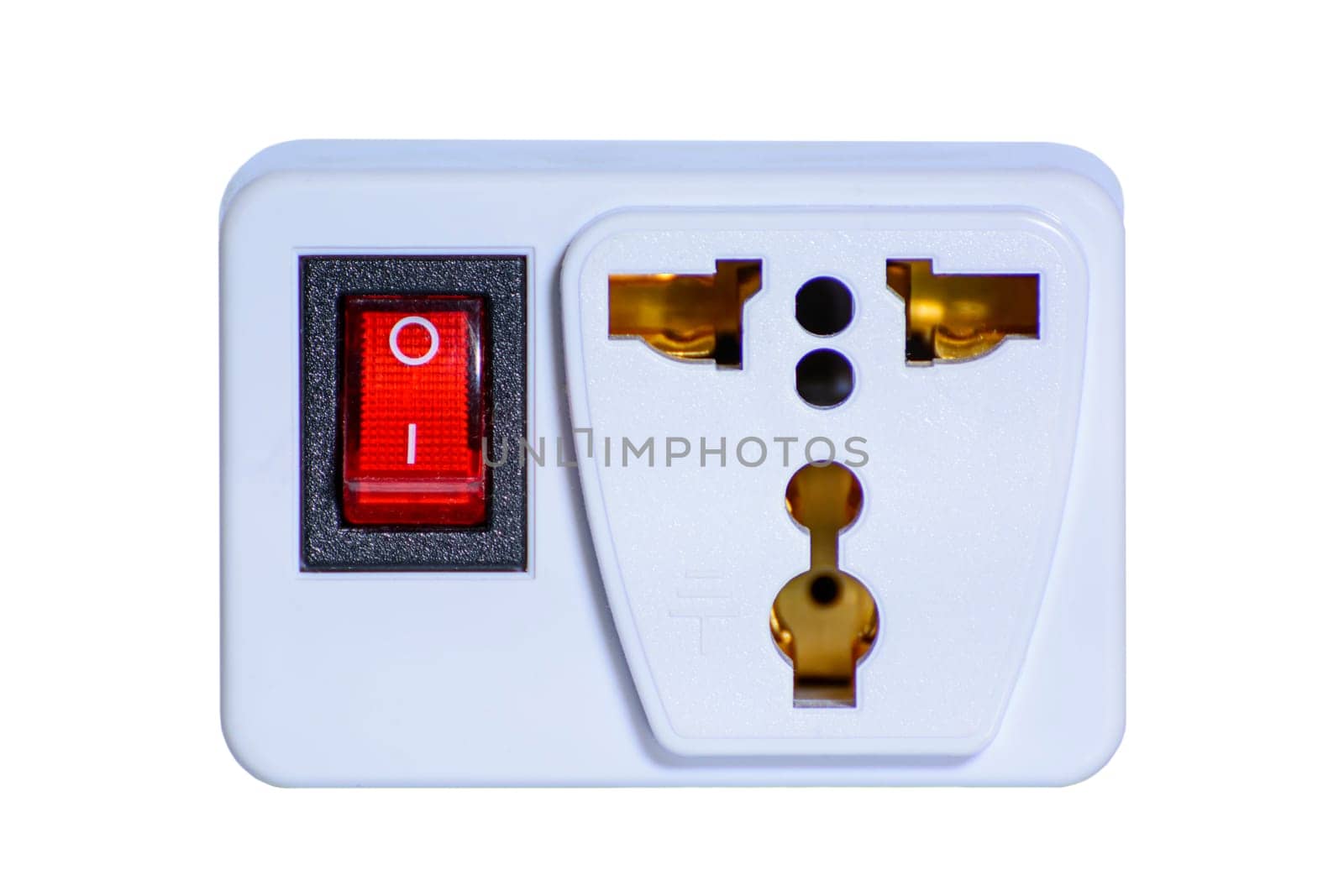 Adapter power plug with a switch on a white background.