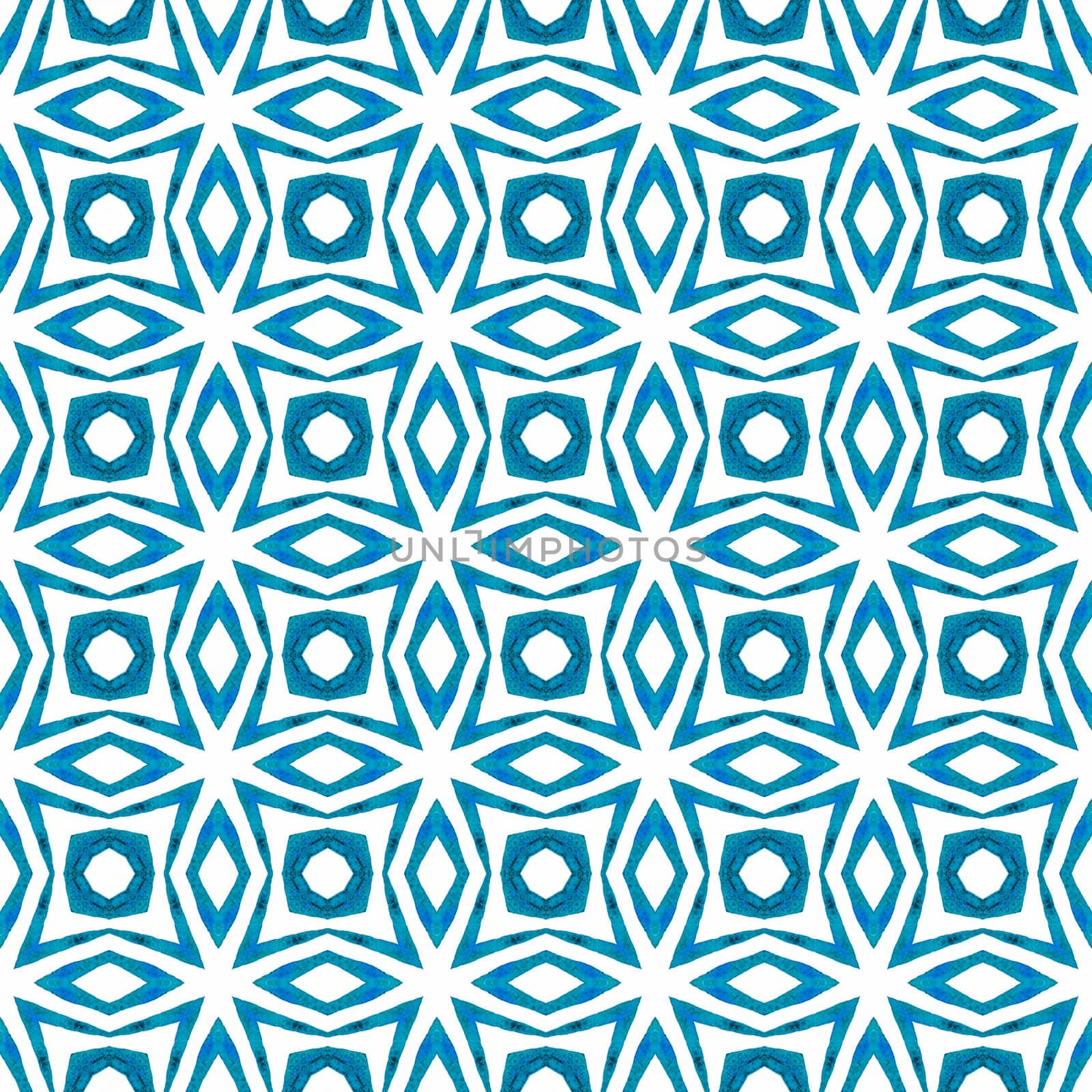 Ethnic hand painted pattern. Blue divine boho chic summer design. Textile ready mind-blowing print, swimwear fabric, wallpaper, wrapping. Watercolor summer ethnic border pattern.