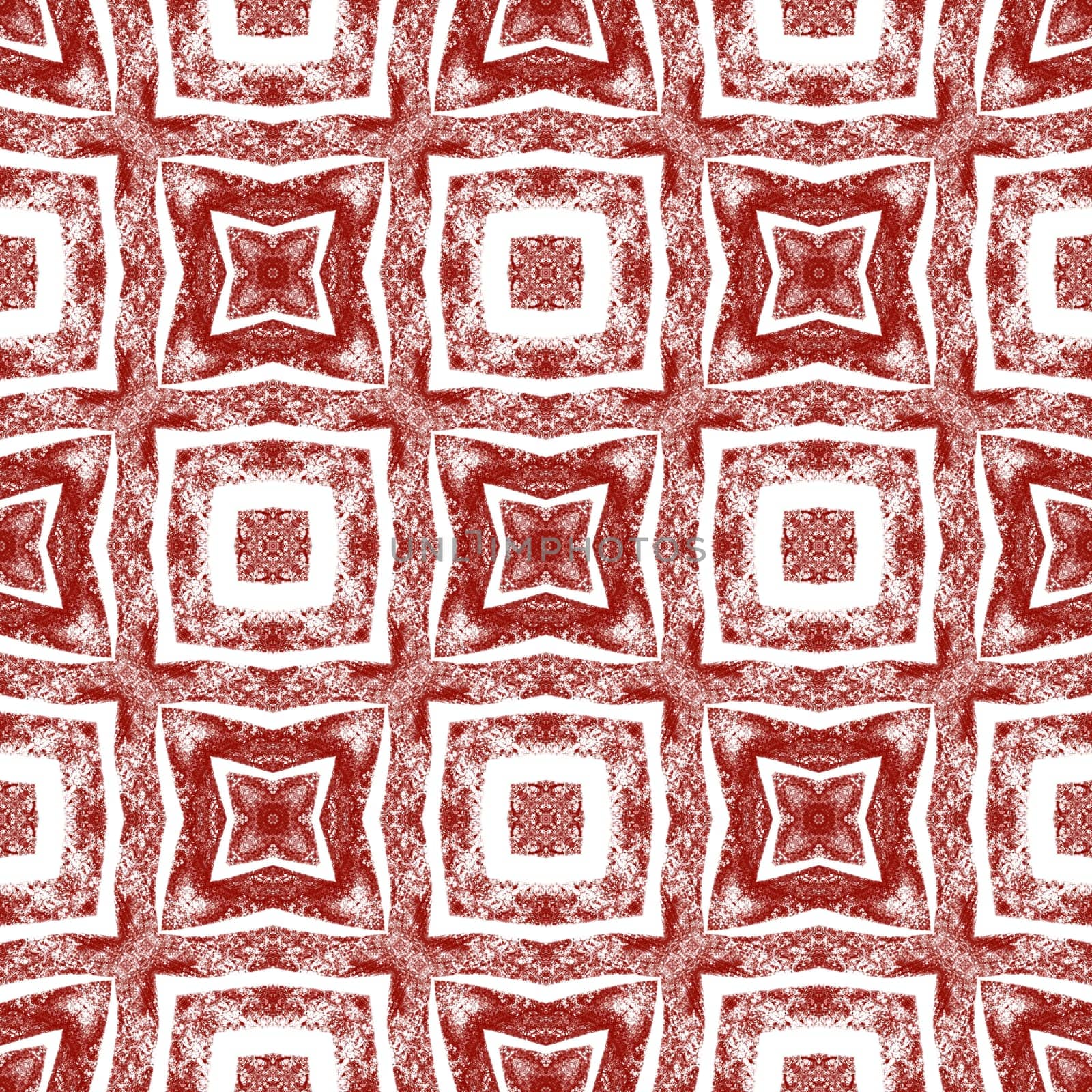 Ethnic hand painted pattern. Wine red symmetrical kaleidoscope background. Textile ready pretty print, swimwear fabric, wallpaper, wrapping. Summer dress ethnic hand painted tile.