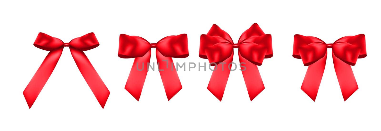 Decorative red bow collection set. 3D Realistic Vector Illustration. EPS10