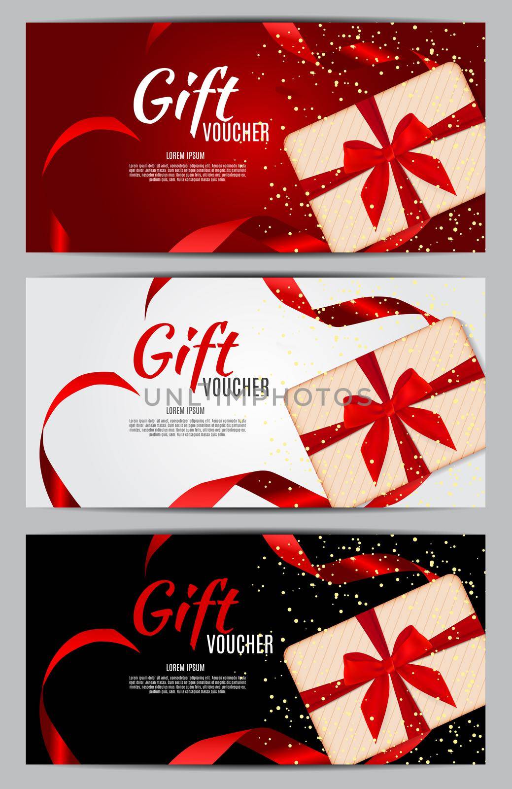 Luxury Members, Gift Card Template for a festive gift card, coupon and certificate with ribbons and gift box for your Business Vector Illustration EPS10