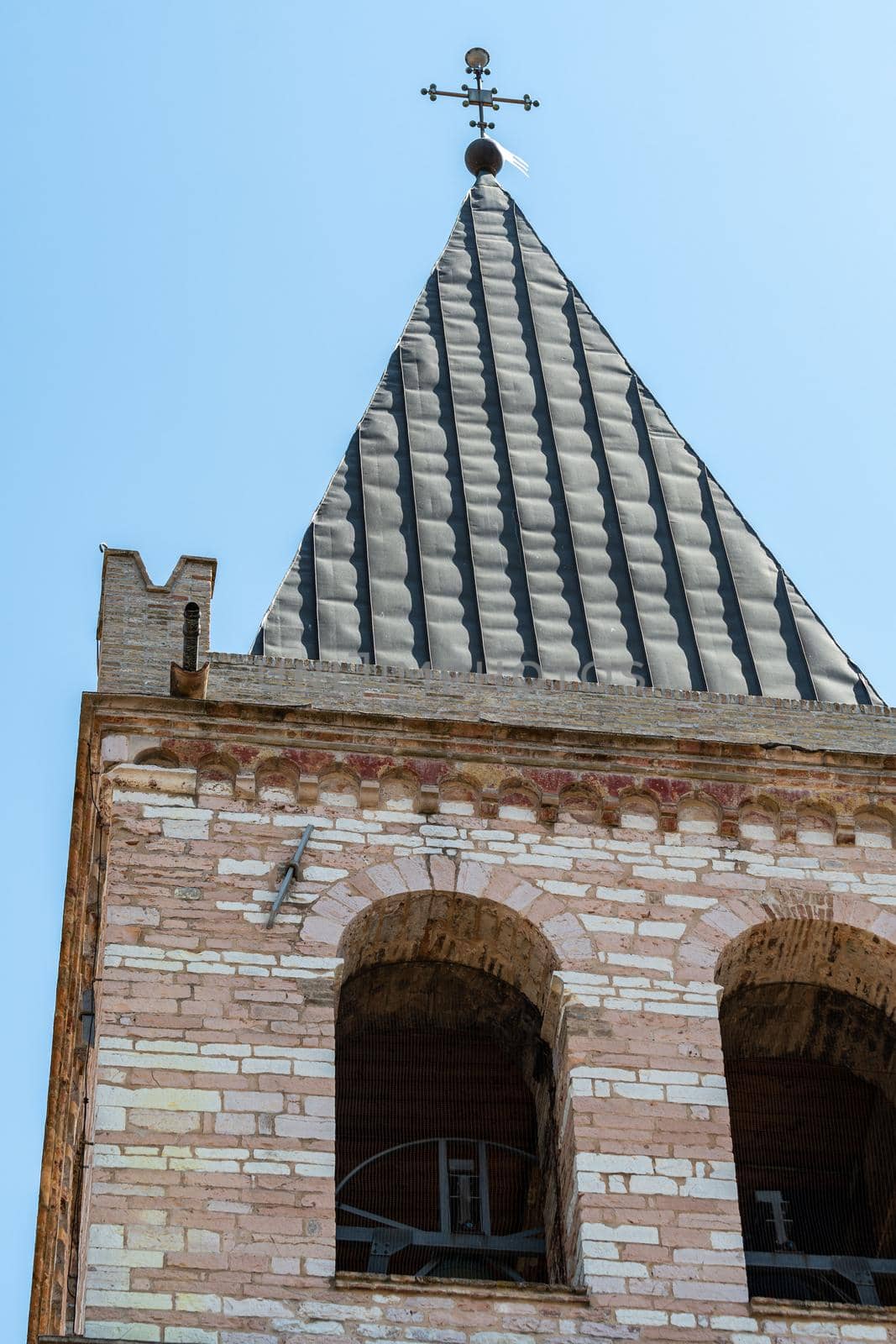 detail of the bell tower of the church of santa maria maggiore in spello