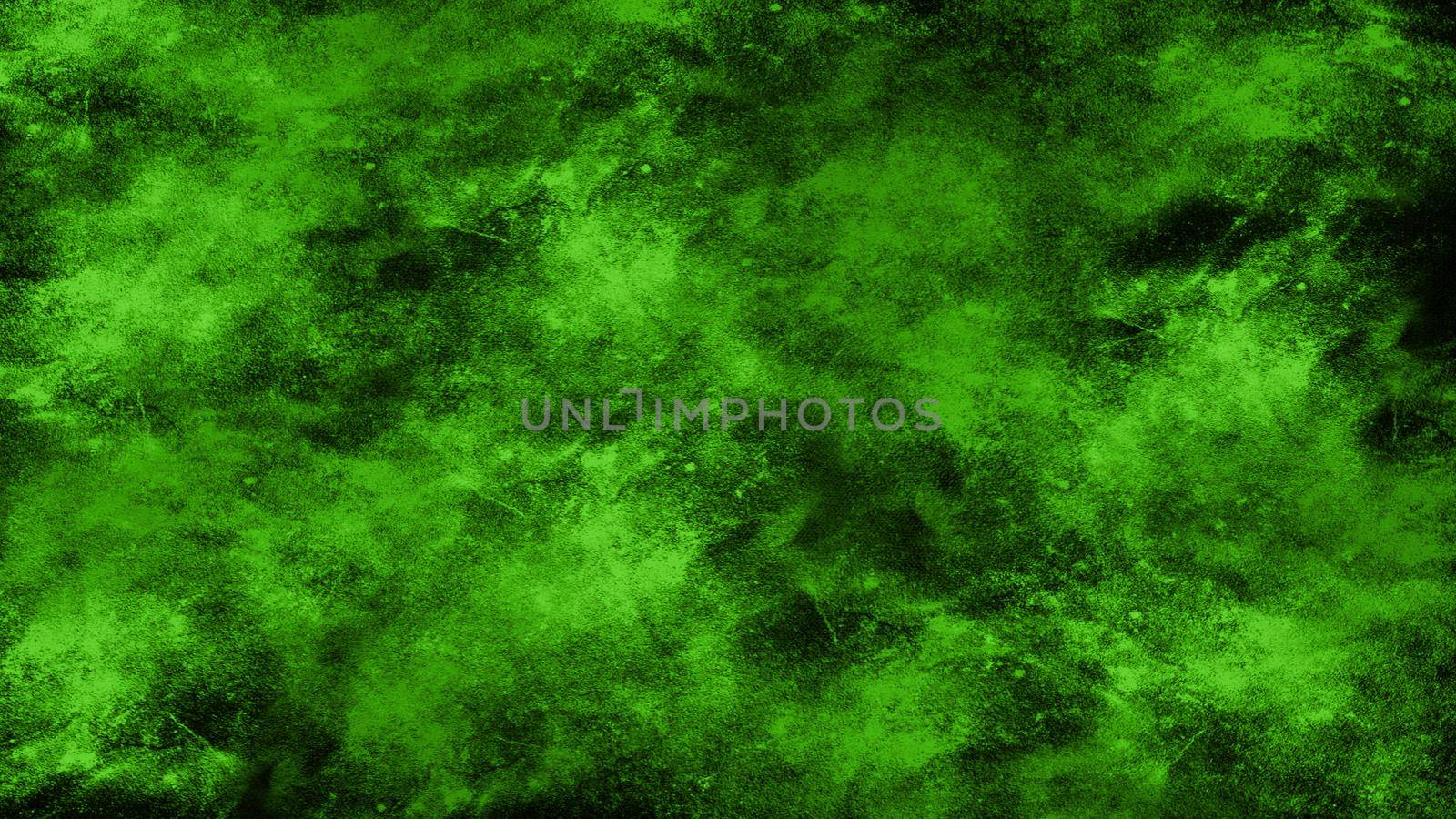 Dark grungy abstract design. Green background with black worn spots, in HD aspect ratio.