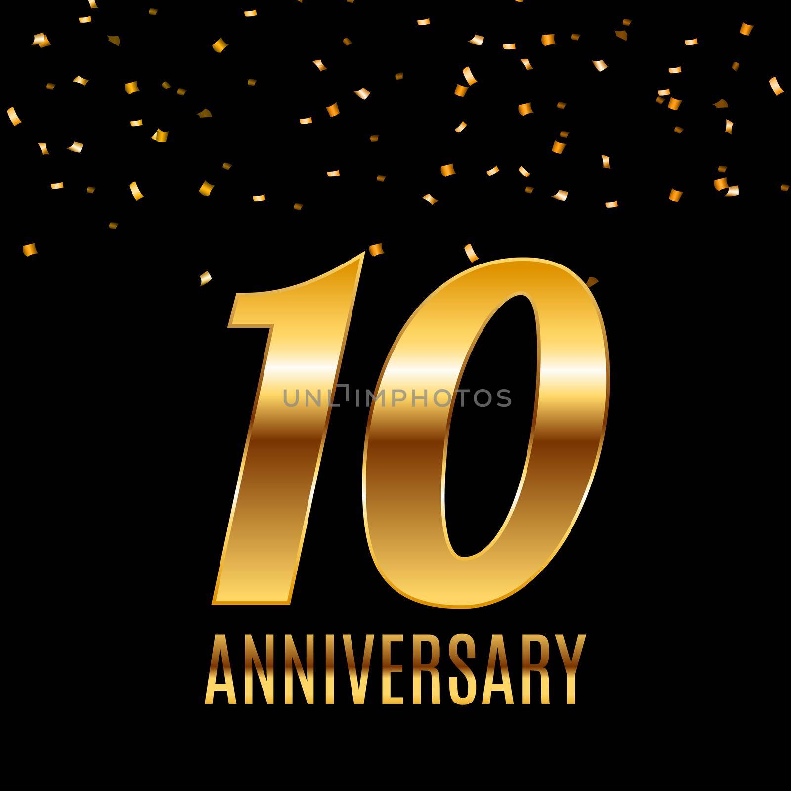 Celebrating 10 Anniversary emblem template design with gold numbers poster background. Vector Illustration EPS10