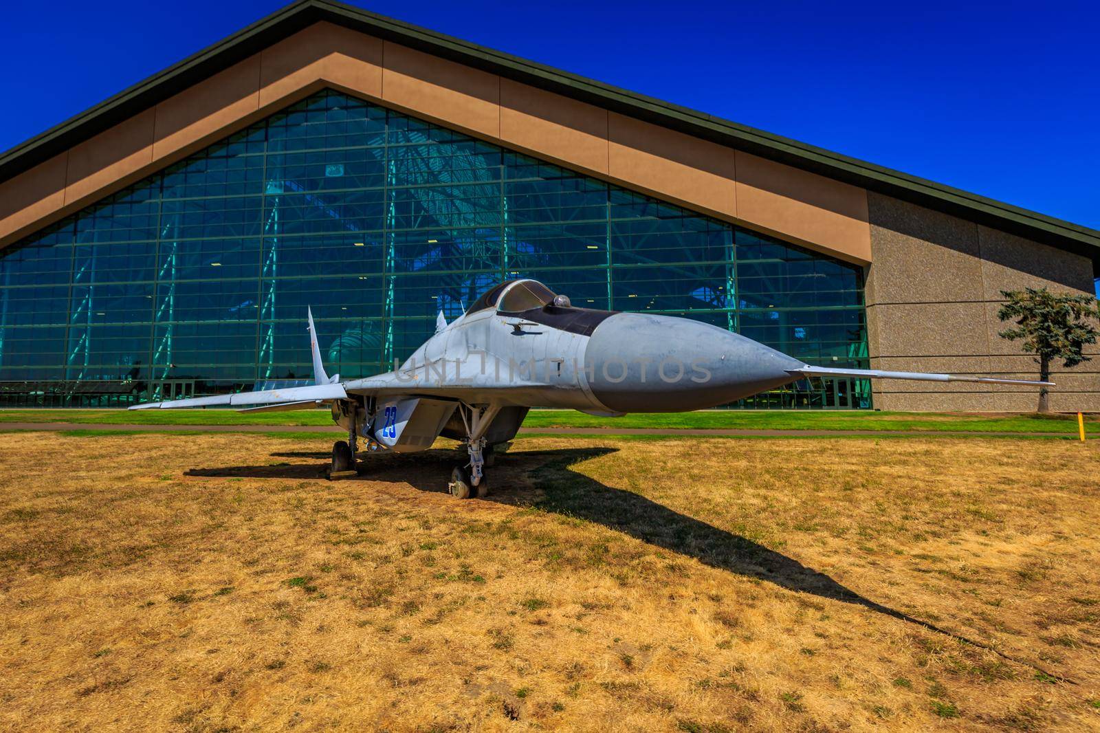 McMinnville, Oregon - August 21, 2017: Mikoyan Gurevich MiG-29 "Fulcrum" on exhibition at Evergreen Aviation & Space Museum.