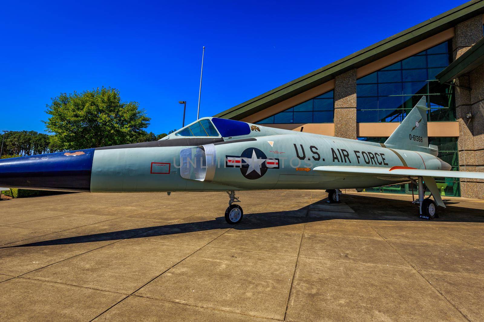 McMinnville, Oregon - August 21, 2017: US Air Force Convair F-102A Delta Dagger on exhibition at Evergreen Aviation & Space Museum.