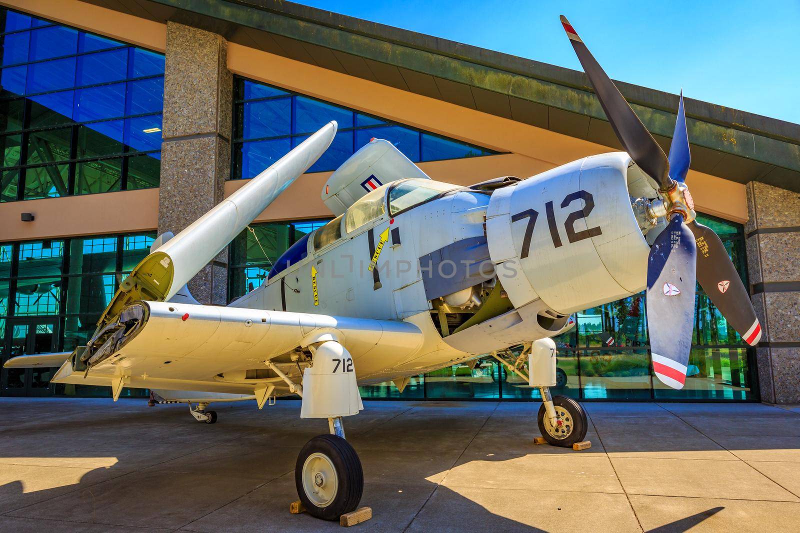 McMinnville, Oregon - August 21, 2017: US Navy Douglas EA-1F Skyraider on exhibition at Evergreen Aviation & Space Museum.