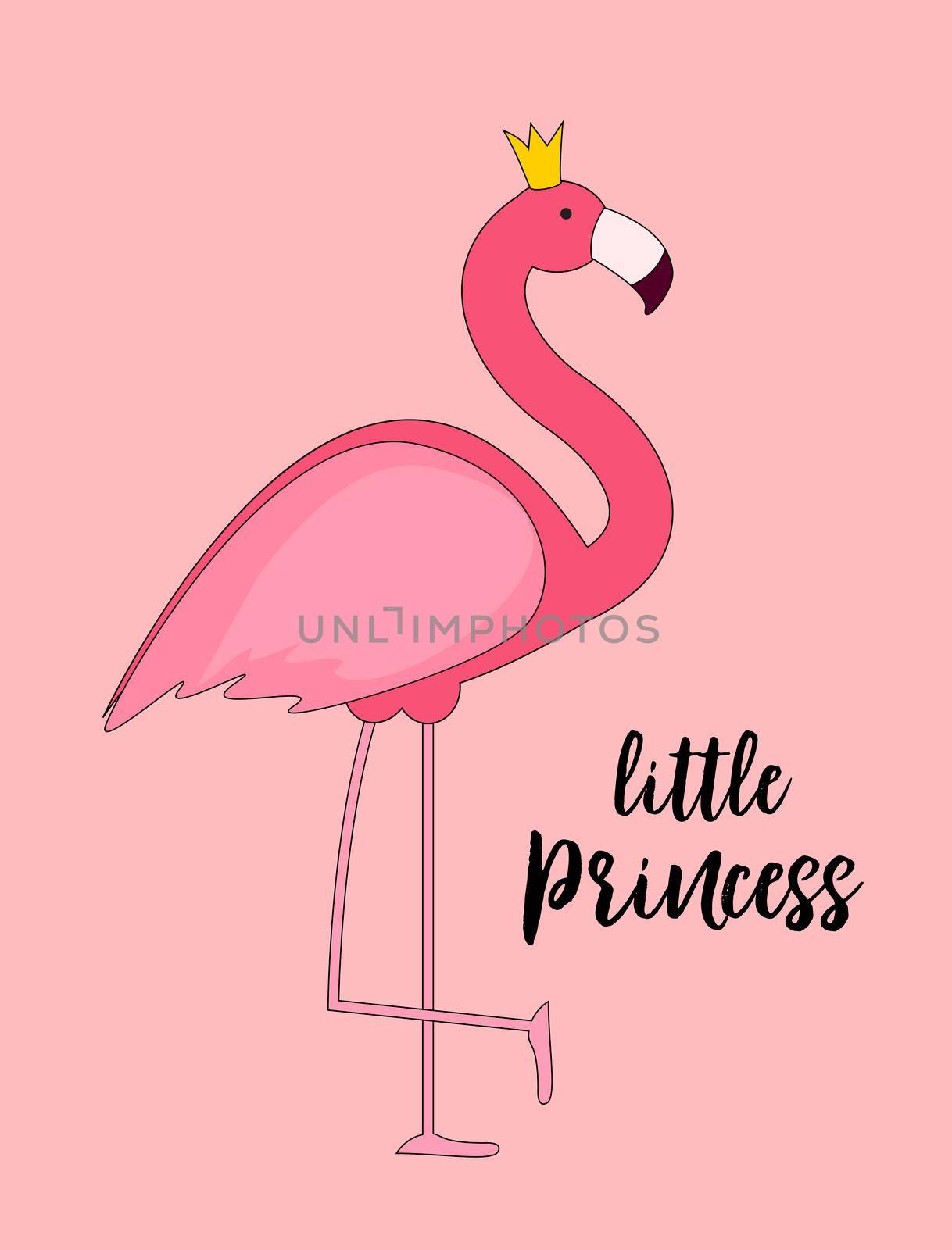 Cute Little Princess Abstract Background with Pink Flamingo Vector Illustration EPS10