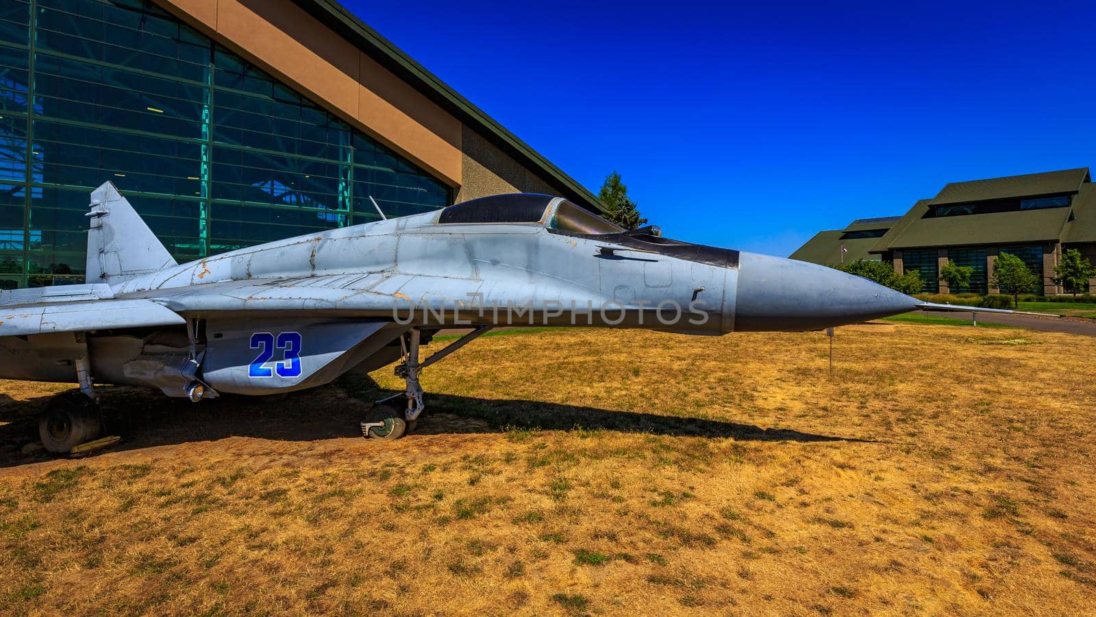 McMinnville, Oregon - August 21, 2017: Mikoyan Gurevich MiG-29 "Fulcrum" on exhibition at Evergreen Aviation & Space Museum.