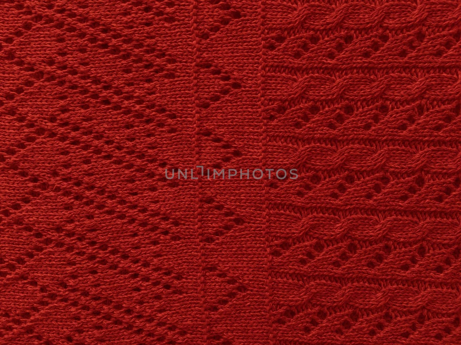Christmas Knitted Texture. Vintage Weave Canvas. Soft Scandinavian Wallpaper. Xmas Knitted Background. Organic Woven Ornament. Cotton Knitwear Thread Material. Red Xmas Knitting Pattern.