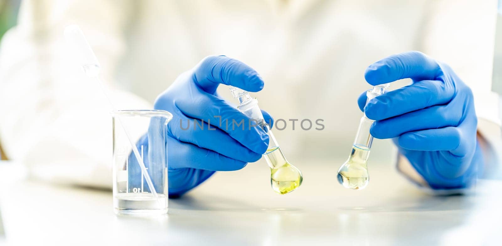 biochemical scientific research in the laboratory. banner with copy space by Edophoto