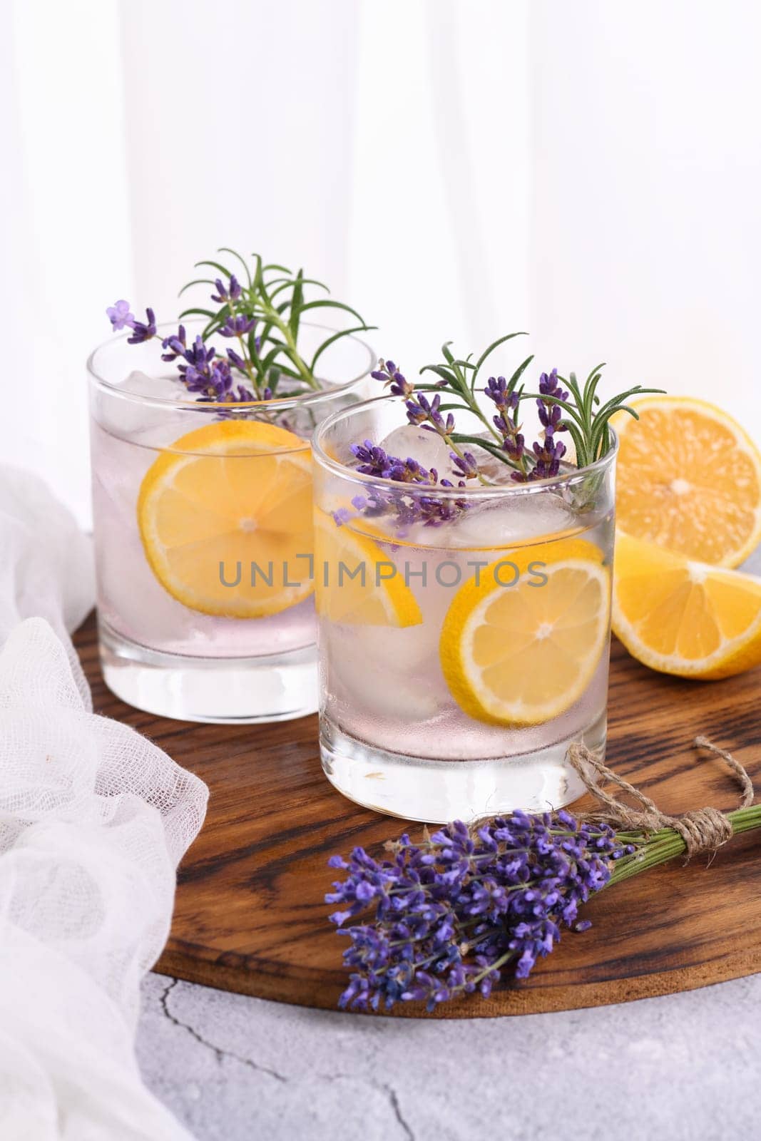 Lavender summer cocktail lemonade or rosemary. Refreshing organic soft drink.