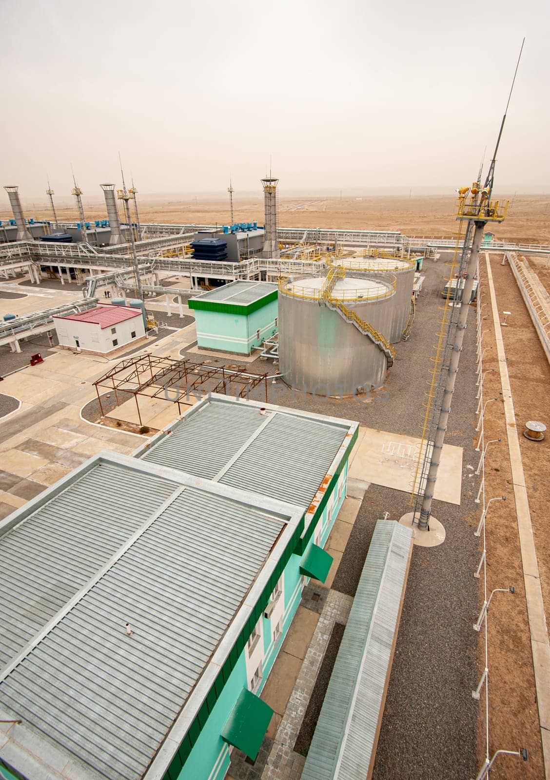 An oil and gas engineering and industrial construction. Panorama of the factory