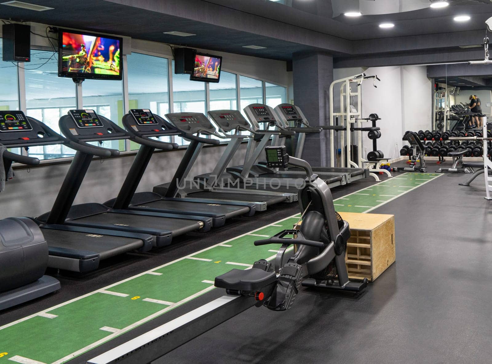 The row of treadmills in the sports complex