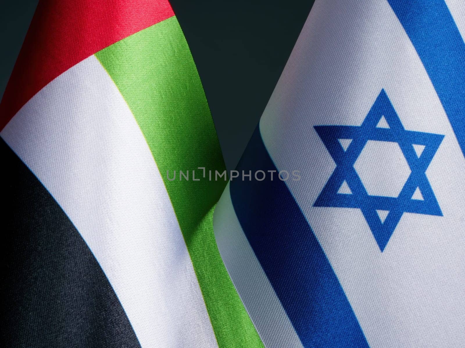 Small Flags of UAE United Arab Emirates and Israel.