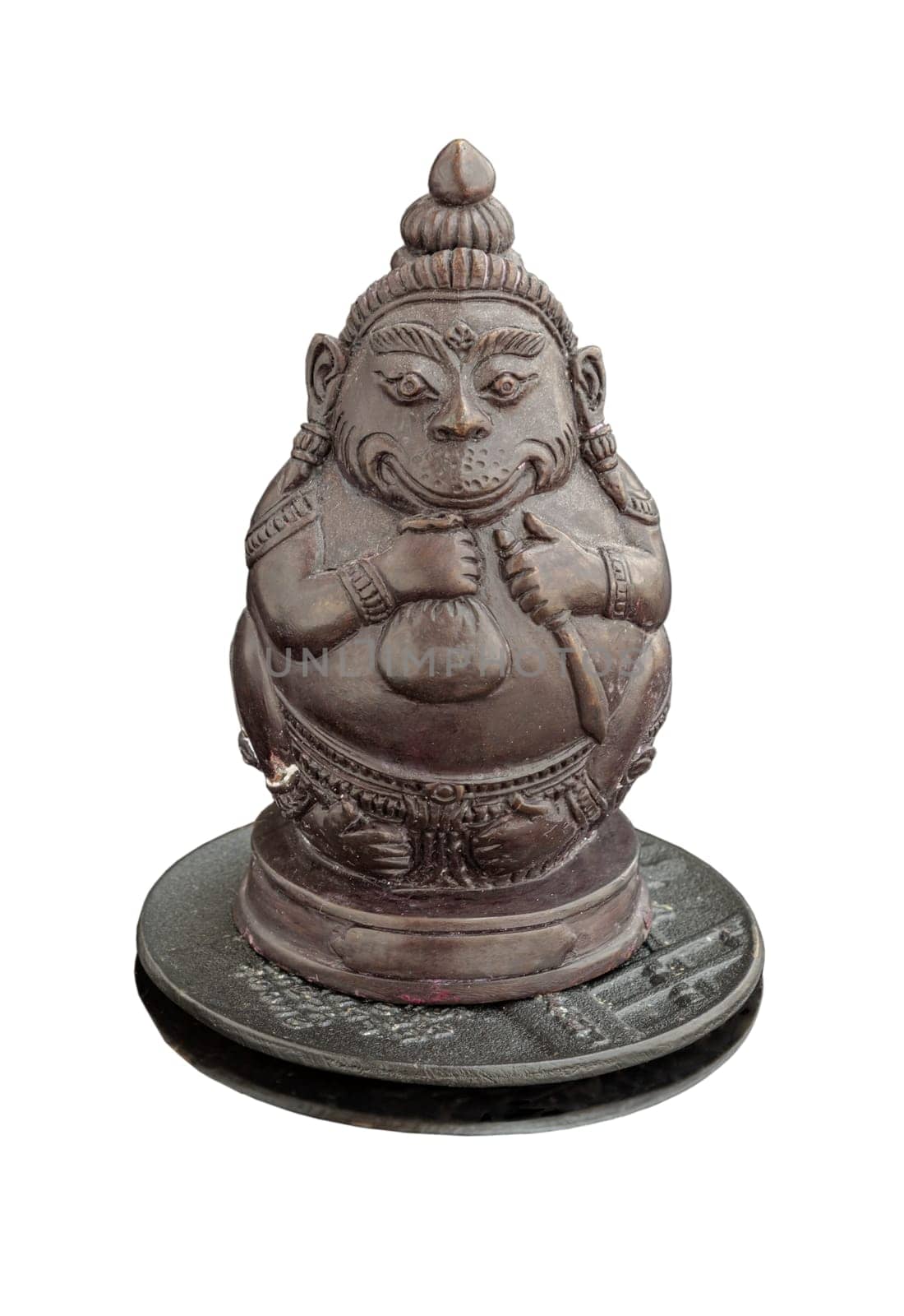 Figurine of Phali, (The Unbeatable Money King) Sculpture Statue isolated on white background with clipping path. In Ramayana, Phali is the strongest monkey king who got blessing from God Shiva. Space for text, Selective focus.