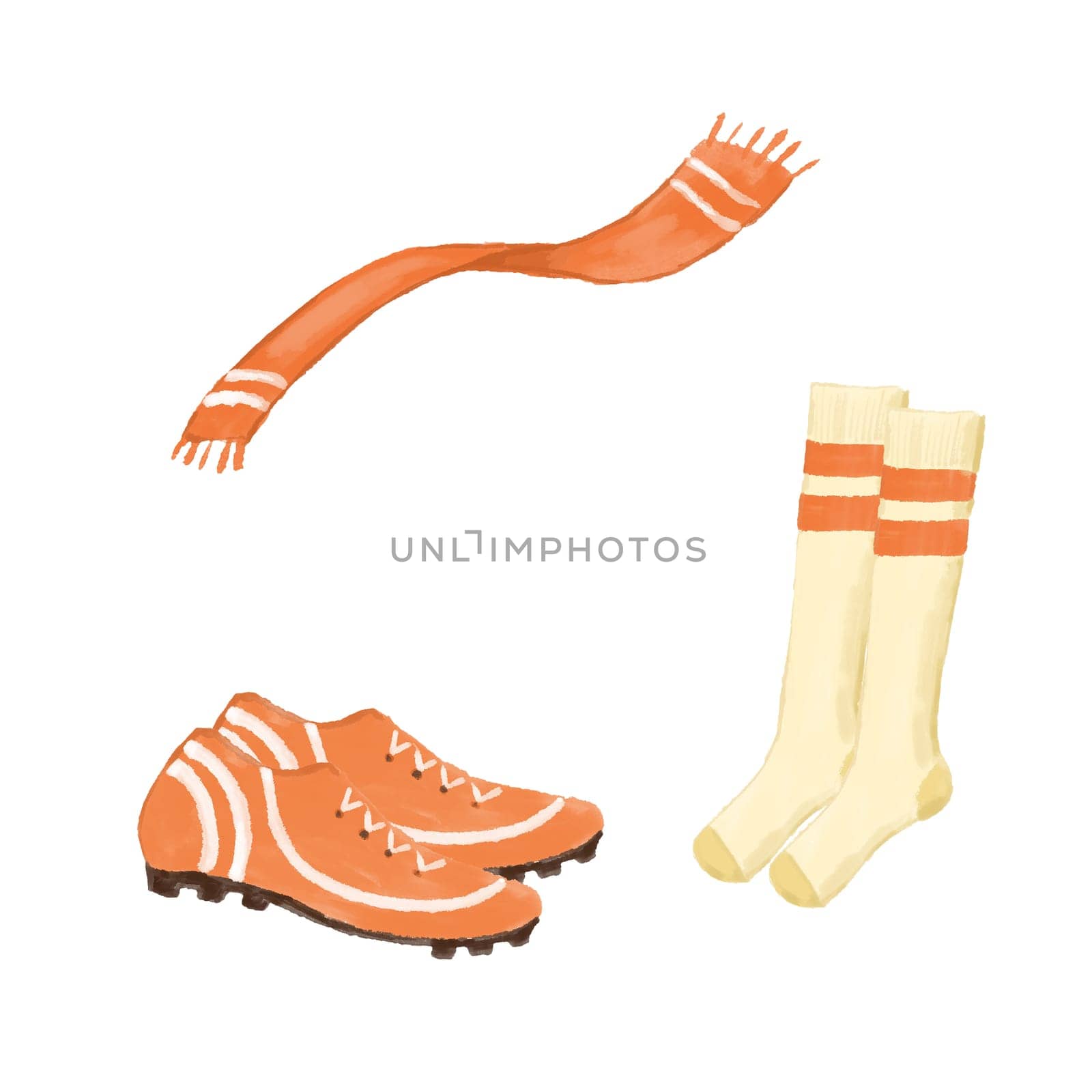 Hand drawn sports socks, shoes and scarf isolated on white. by ElenaPlatova