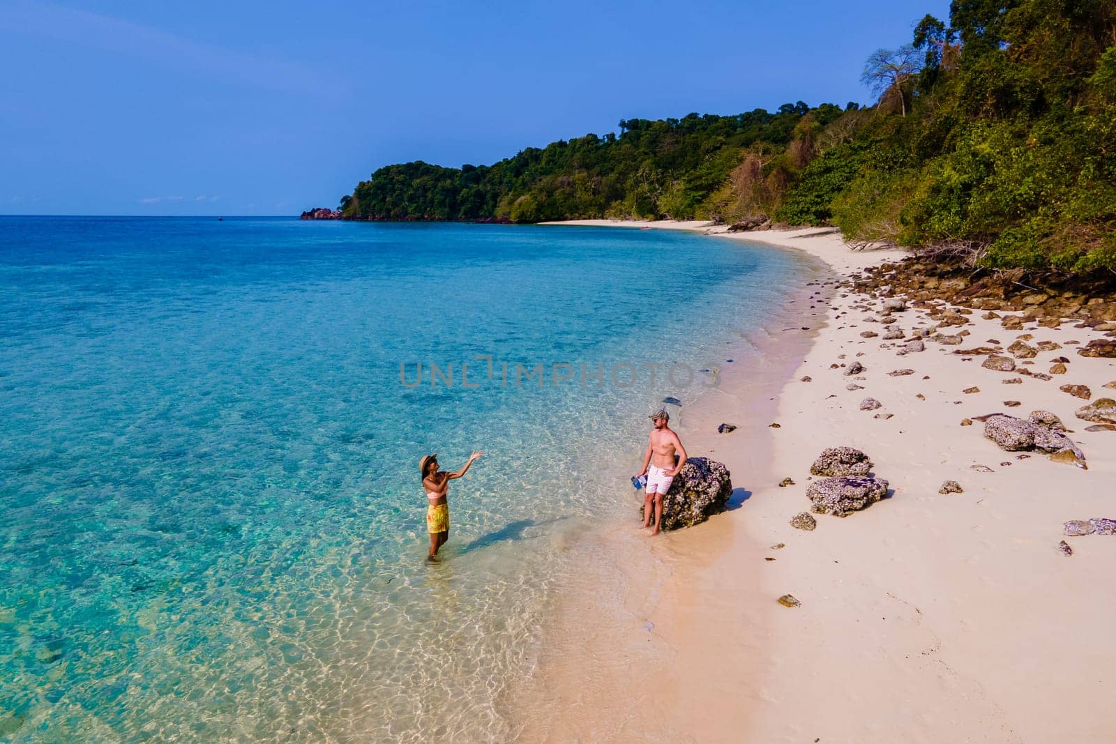 drone view at the beach of Koh Kradan island in Thailand by fokkebok