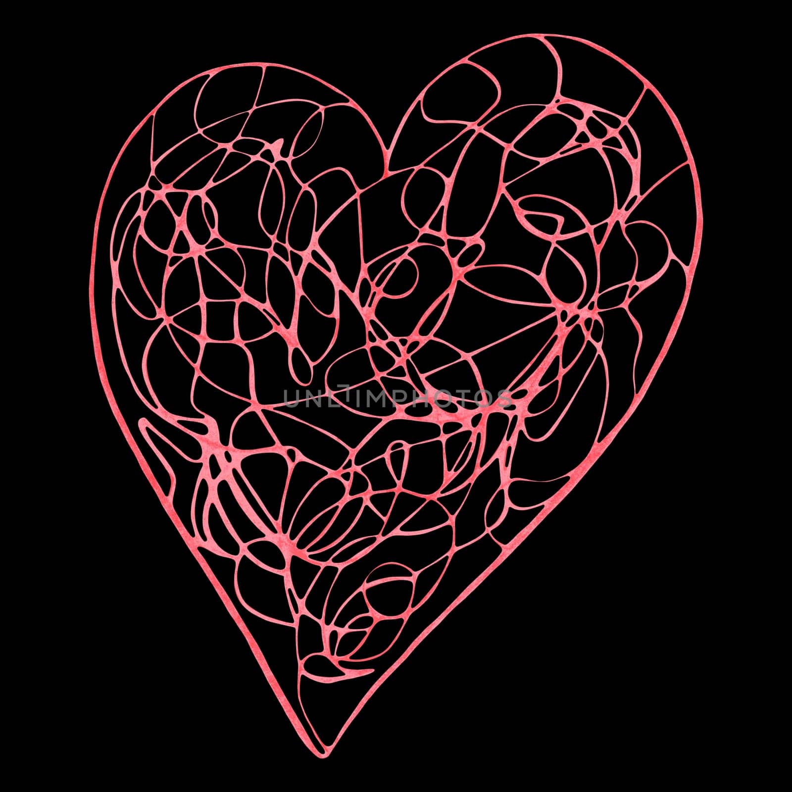 Red Heart Drawn by Colored Pencil. The Sign of World Heart Day. Symbol of Valentines Day. Heart Shape Isolated on Black Background.