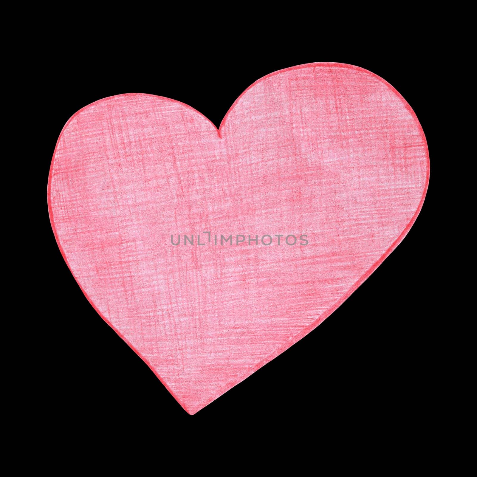 Red Heart Drawn by Colored Pencil. Heart Shape Isolated on Black Background. by Rina_Dozornaya