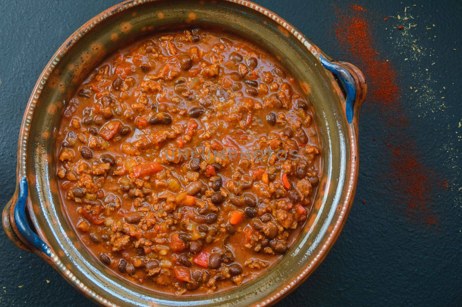 Black Bean Beef Chili Con Carne in Large Clay Pot by RobertPB