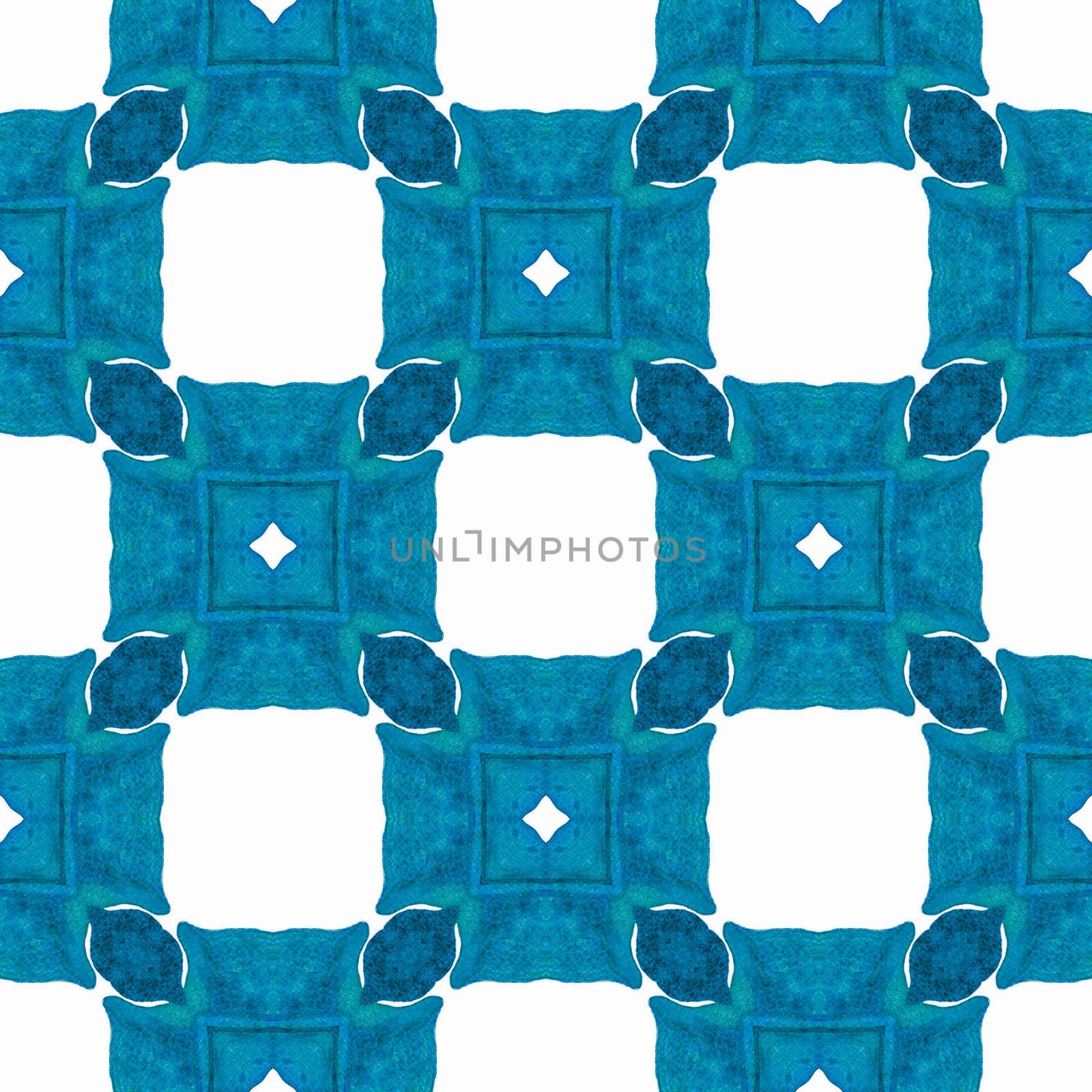Watercolor medallion seamless border. Blue uncommon boho chic summer design. Textile ready shapely print, swimwear fabric, wallpaper, wrapping. Medallion seamless pattern.
